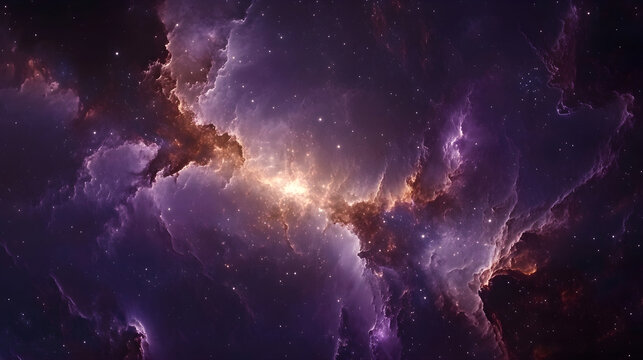 Deep purple cosmic galaxy background with scattered stars and nebula clouds creating a space theme