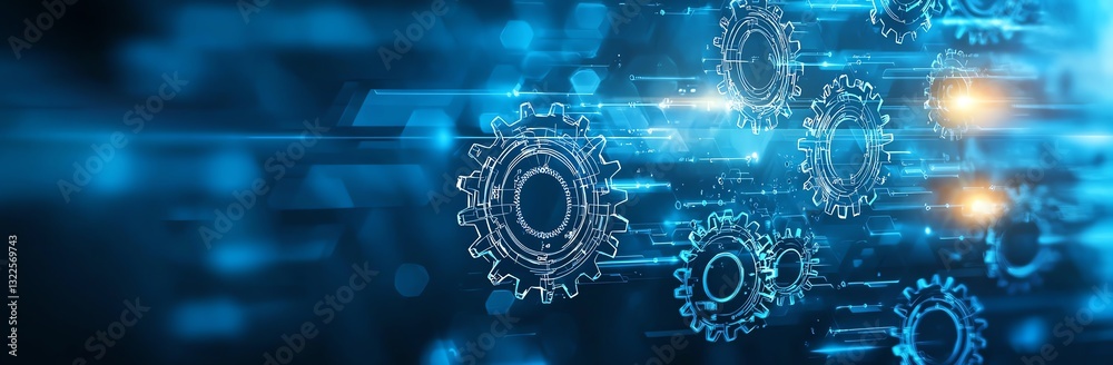 Aufkleber a dynamic abstract background featuring interconnected gears and glowing elements, symbolizing innov