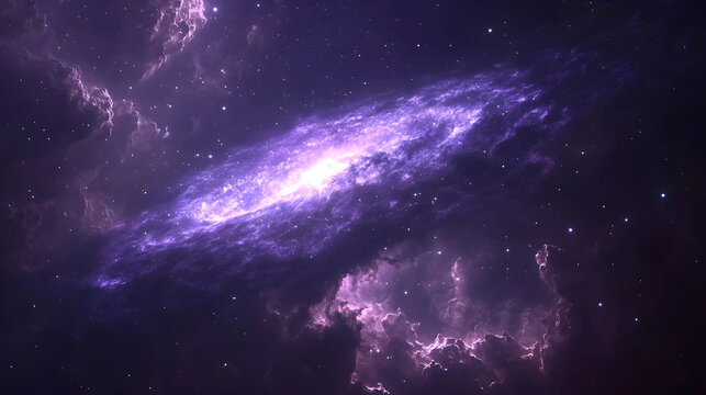 Deep purple cosmic galaxy background with scattered stars and nebula clouds creating a space theme