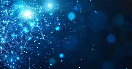A mesmerizing abstract image featuring vibrant blue glowing nodes and connections, symbolizing data flow, networks, and the digital universe in a visually stunning manner.
