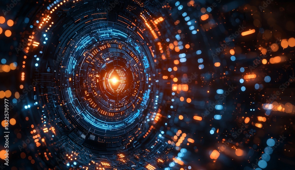 Poster in an abstract background, stock holograms are displayed through a digital interface, representing t
