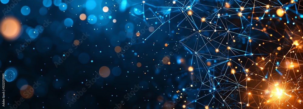 Poster dynamic abstract background showcasing sparkling lights and interconnected lines, representing data 