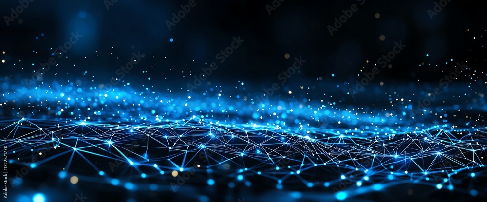 Poster a mesmerizing abstract depiction of interconnected digital nodes and glowing particles, representing