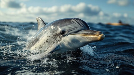 Atlantic spotted dolphin surfacing in ocean waves.