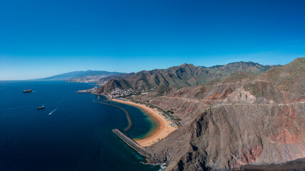 Aerial view to Playa de Las Teresitas,Santa Cruz de Tenerife, Tenerife,Canary Islands, Spain, Europe © MASSIMILIANO