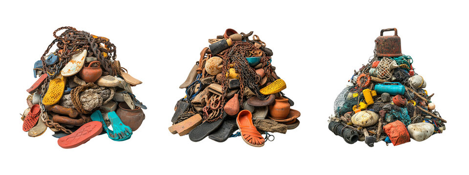 Diverse Collection of Beach Trash and Marine Debris in Three Mounds