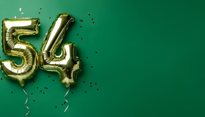 Banner with number 54 balloons on green background with copy space. Generated image