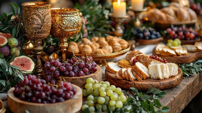 A Feast for the Eyes: A lavishly laden table is adorned with delectable food and drink, evoking a sense of abundance and celebration