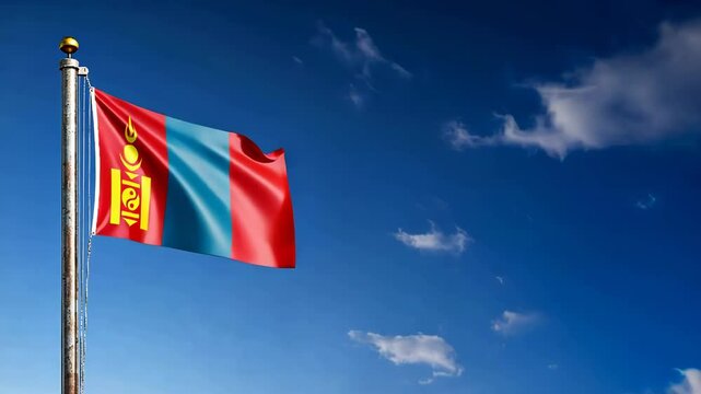 national flag of mongolia waving on the wind, banner in the blue sky