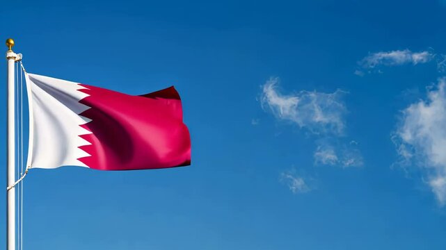 national flag of qatar waving on the wind, banner in the blue sky