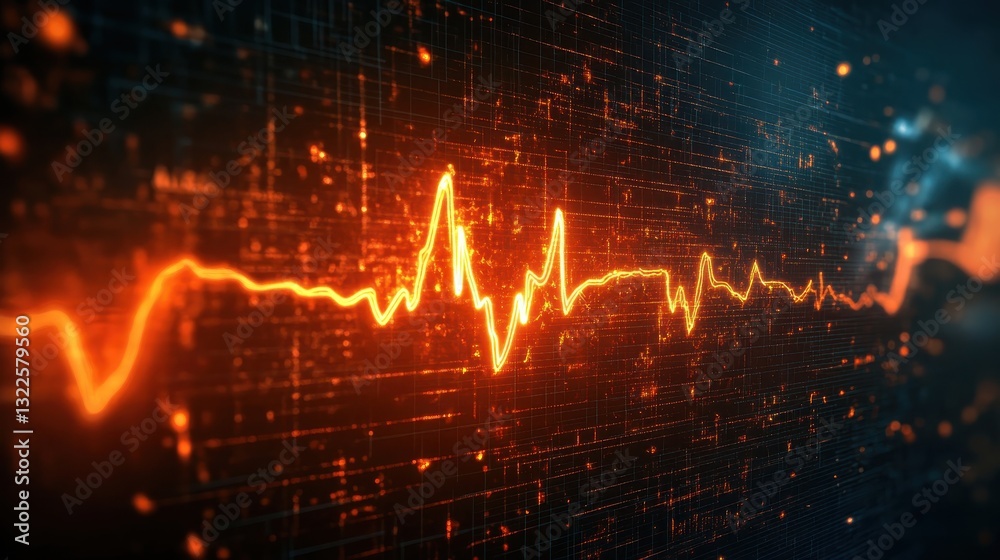 Poster abstract digital pulse waveform in vibrant colors with glowing effects for technology and data visua