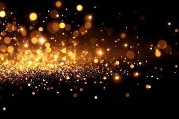 Abstract image of shining golden particles on dark background