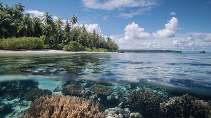 A seascape featuring clear water and lush marine vegetation, showcasing the success of efforts to maintain the health of the ocean.