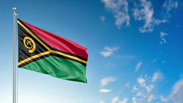 national flag of vanuatu waving on the wind, banner in the blue sky