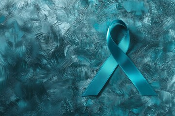 Teal awareness ribbon on textured background with copy space awareness month June