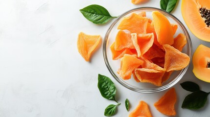 Indoor healthy eating papaya dried fruit snack white background