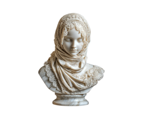 Elegant Marble Bust of a Woman with Intricate Lace Headscarf