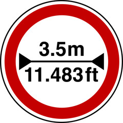  3.5 m width restriction circular sign sticker with conversion to 11.483 feet
