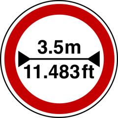  3.5 m width restriction circular sign sticker with conversion to 11.483 feet