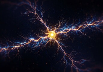 A striking visual representation of the immense energy and interconnectedness within neurons, symbolizing their role in transmitting information across the brain.