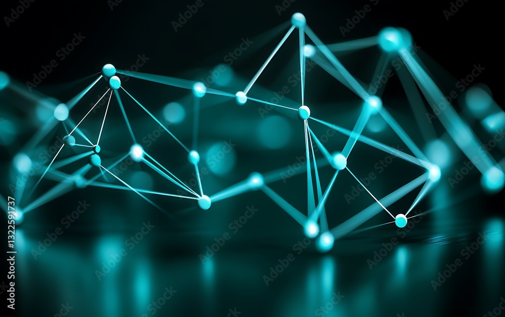 Poster abstract neural network concept with glowing teal nodes and connection
