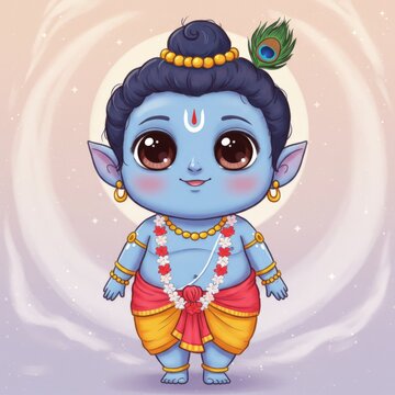 A joyful depiction of a youthful Hindu god in vibrant hues and whimsical designs.