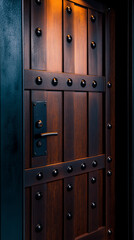 Obraz premium Junge Frau öffnet metallischen Safe in modernem Bankgebäude