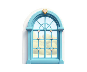 Fototapeta premium Charming Arched Window with Heart Accents and Scenic View Inside