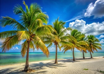 Key West Beach Scene: Palm Trees Swaying on a Sunny Florida Shore