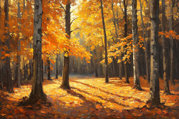 Obraz premium Premium a Serene Autumn Landscape Featuring a Canopy of Trees with Vibrant