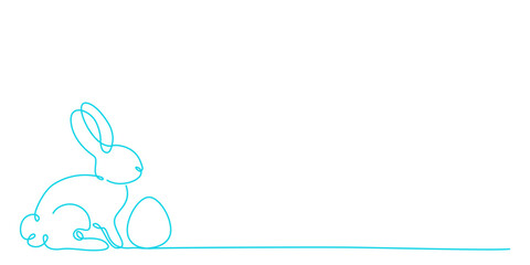 Wielkanocny baner - zajączek i jajko jedną linią. Sylwetka uroczego królika w prostym minimalistycznym stylu. Ilustracja wektorowa. © Monika