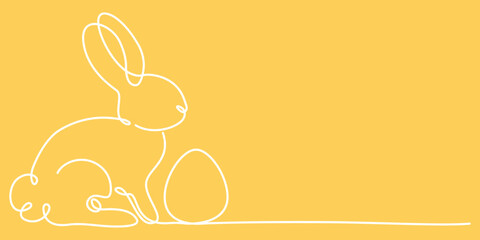 Wielkanocny baner - zajączek i jajko jedną linią. Sylwetka uroczego królika w prostym minimalistycznym stylu. Ilustracja wektorowa.