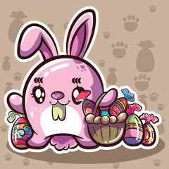 easter bunny,vector art,editable vector,rabbit,easter egg basket,colorful,celebration,editable vector