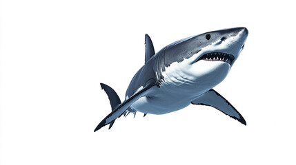 Obraz premium Great white shark emerging on white background