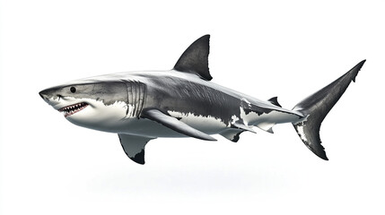 Fototapeta premium Great white shark emerging on white background