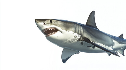 Fototapeta premium Great white shark emerging on white background