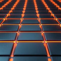 Illuminated orange lines illuminating a dark grid of repeating squares