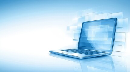 Sleek modern laptop on vibrant blue background, perfect for tech and business professionals