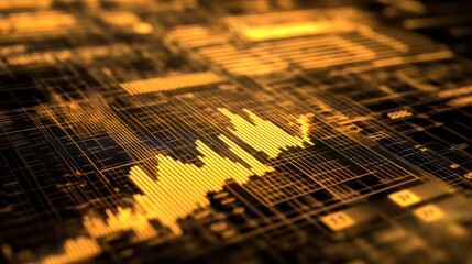 Abstract Financial Data Visualization with Golden Color Scheme for Technology and Business Backgrounds