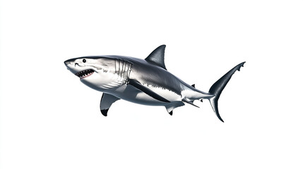 Naklejka premium Great white shark emerging on white background