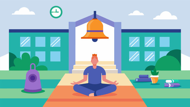 In the school gym the mindfulness bell is used to signal the start and end of yoga and meditation classes encouraging students to incorporate mindfulness into their physical. Vector illustration