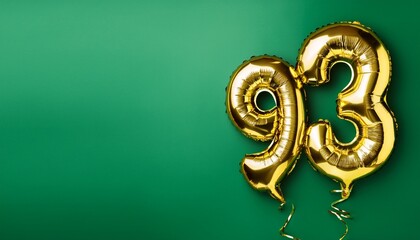 Banner with number 93 balloons on green background with copy space. Generated image