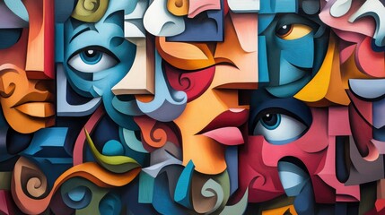 Obraz premium Abstract colorful faces, geometric art.