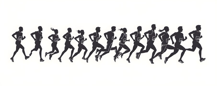 Silhouette representation depicts multiple runners participating in a marathon