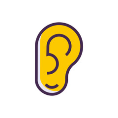 A Listening Ear Offering Comfort And Understanding, A Symbol Of Empathy And Support, Depicted In Warm Yellow And Dark Brown Lines On A White Background