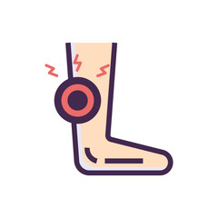 Ankle Pain Relief Illustration Showing A Swollen, Throbbing Ankle With Sharp, Radiating Pain In A Simple, Bold Line Art Style