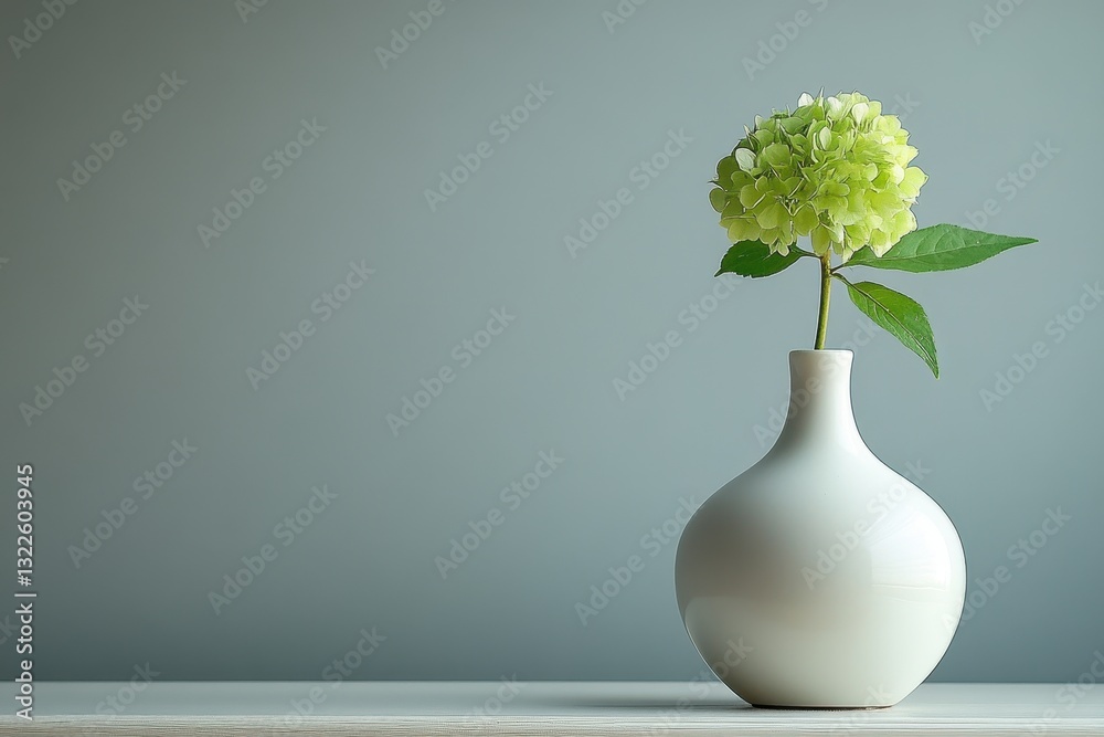 Poster elegant white flower in a simple vase on a minimalist table against a soft gray background creating 