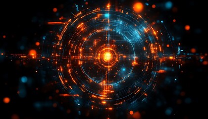 Obraz premium Abstract digital graphic display of illuminated concentric circuit rings