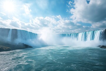Fototapeta premium Majestic Niagara Falls Waterfalls Scenic View Beautiful Nature Landscape Photography Powerful Water Flowing Turquoise Blue Water Dramatic Sky Stunning