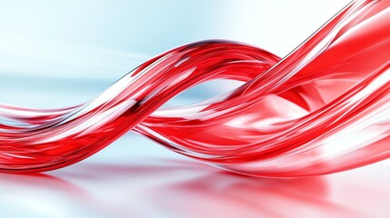 Abstract Red Glass Wave Flowing Across a Light Background for Design